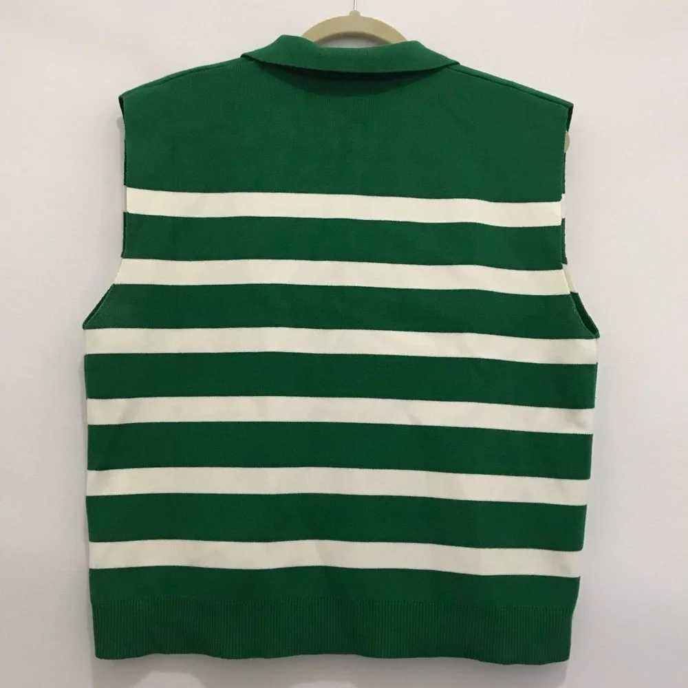 Maeve by Anthropologie Green and White Striped Sleeveless Polo Top Size L - Picture 4 of 6